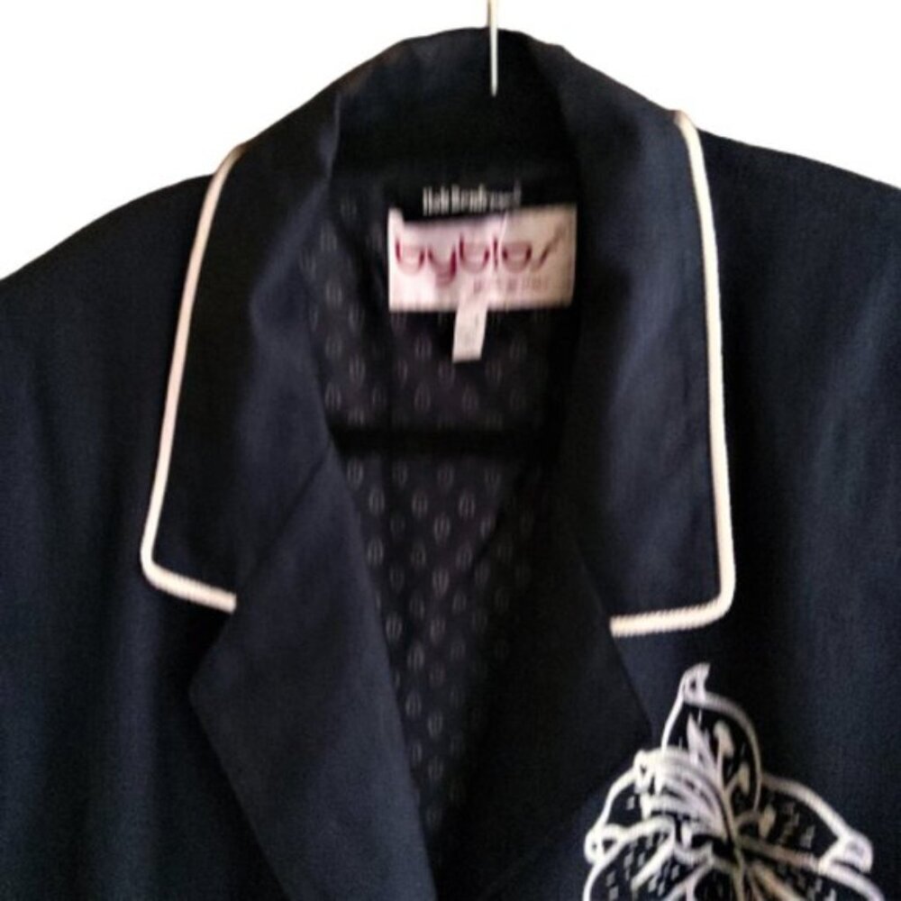 Vintage 90s navy blue chic Italian Byblos embroidered blazer jacket - Picture 9 of 11